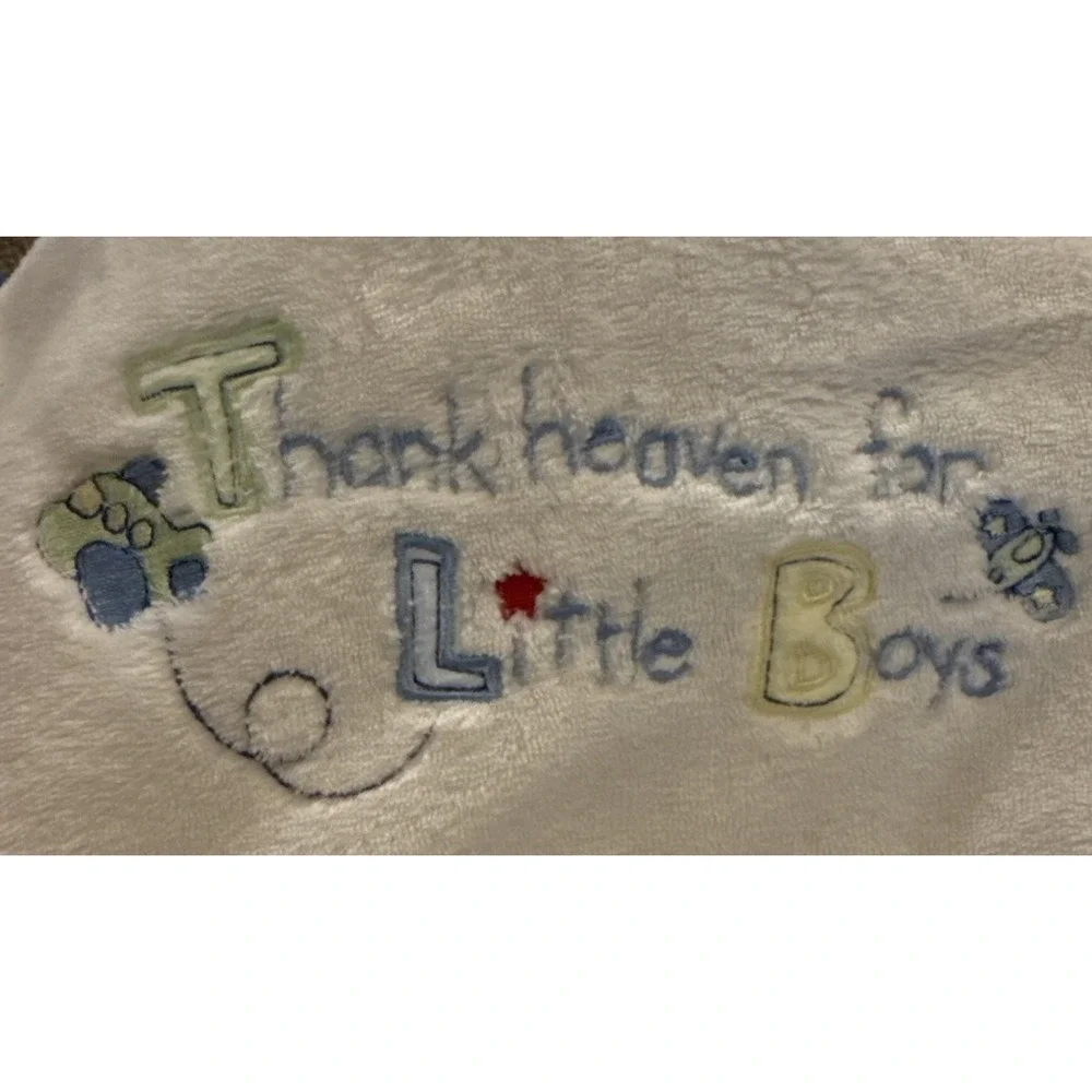 Just Born Plush White Thank Heaven for Little Boys Planes Baby Blanket 30x40